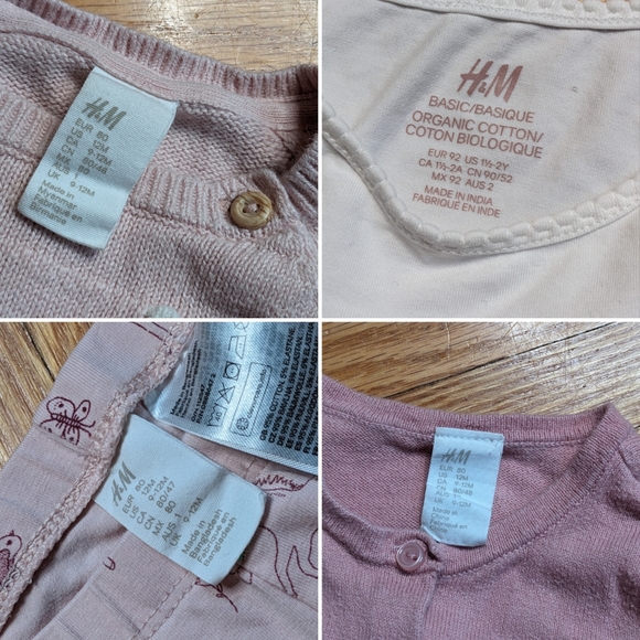 H&M Lot Girls 12 mo.+Pants Shirt Cardigan Pink white long sleeve set - Picture 11 of 12